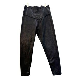 Offline by Aerie Crossover High Waist Black Crackle Faux Leather Leggings Size L